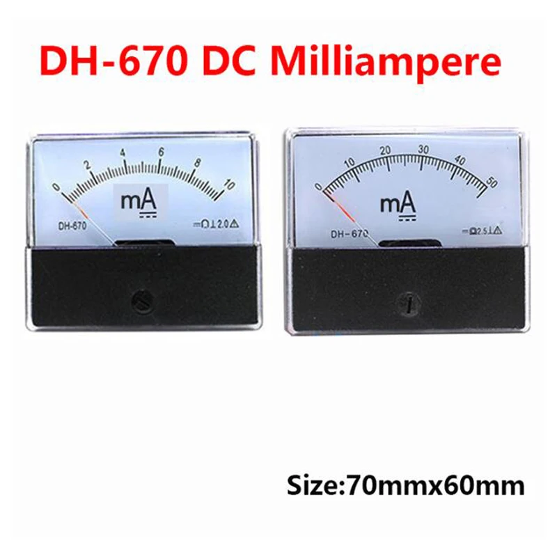 Ammeter DH-670 DC 0-500 mA 1A 2A 3A 5A 10A 20A 30A 50A 100A Rectangular Ampere Needle Panel Meter Gauge Amperemeter