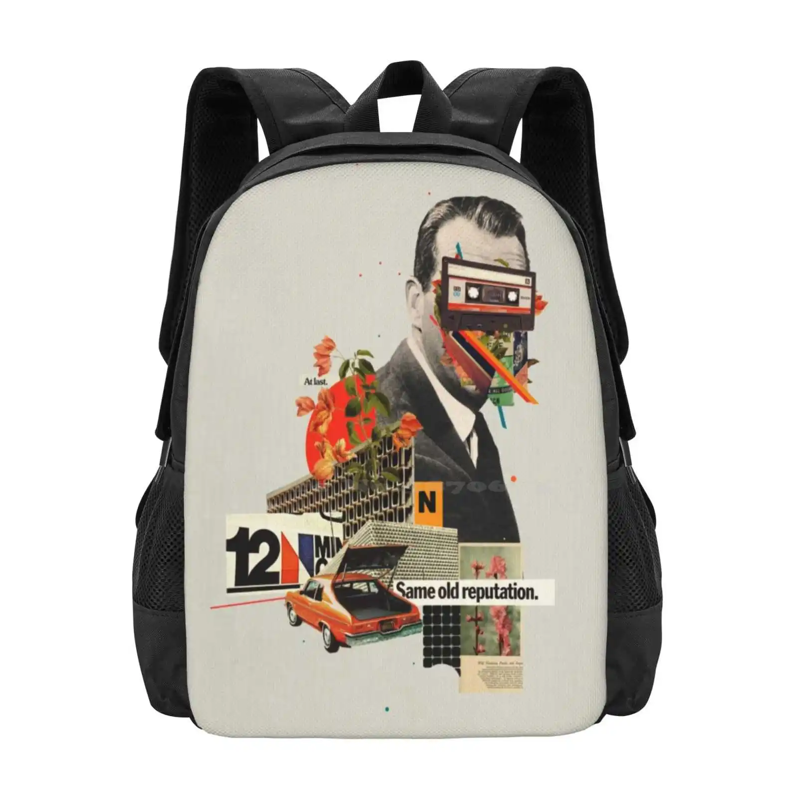 Same Old Reputation Hot Sale Backpack Fashion Bags Frank Moth Collage Vintage Retro Pop Art Old Adv Man Typography Graphic