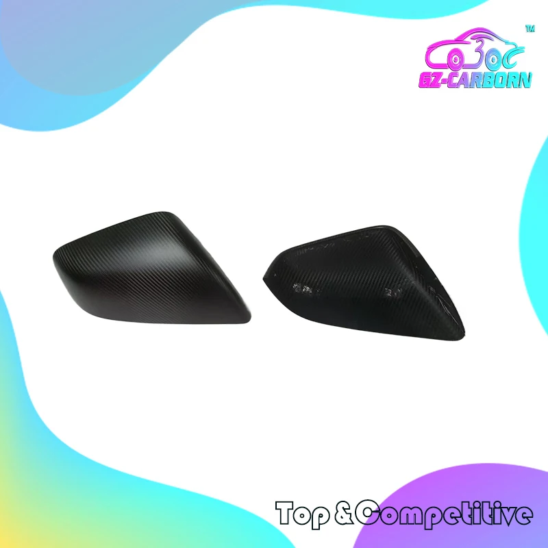 Add On Style Gloss/Matt Black Real Dry Carbon Fiber Mirror Cover Rearview Caps 2023+ For Tesla Model X  OEM Style