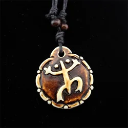 Hawaiin Imitation Bone Carved Puerto Rico Tribal Sun Coqui Taino CAGUANA Kokopelli Necklace For Men Women Jewelry Gift