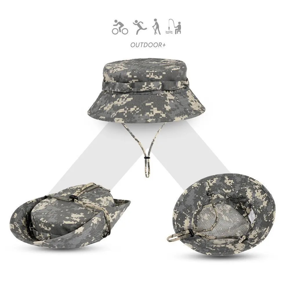 Herren Panama Hut Fischerhut Taktischer Sonnenschutz Tarnfarben Outdoor Reise Klettern Angeln Kappe Training Strand Herren Wanderhut – Detail 5