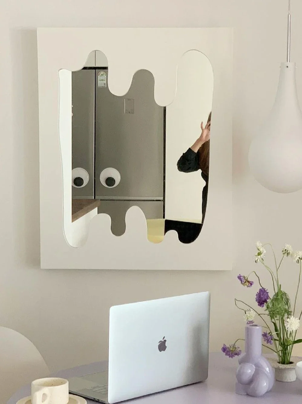 مرآة مكياج كاملة الطول بتصميم موجة إنس نورديك، مرآة تركيب إبداعية على الأرض، مرآة نصف الجسم #3