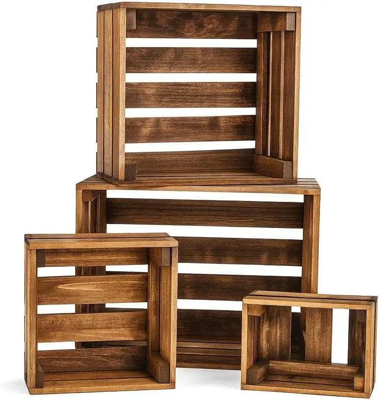 Darla’s Studio 66 Rustic Wooden Nesting Crates, Set of 4 — Decorative Storage Boxes for Home, Kitchen, or Display