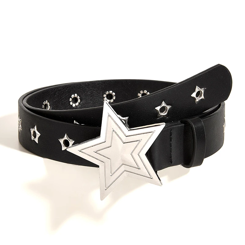 Punk Style Rivet Star Porous Personality Belt Decoration European And American Style Versatile Pin Buckle Belt