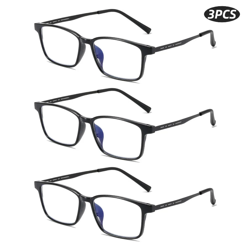 SHONEMES 3PCS Square Reading Glasses TR90 Frame Men Reader Eyewear Anti Blue Light Presbyopic Eyeglasses Diopters +1 1.5 2 3 4