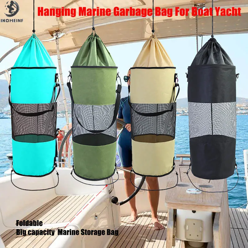 

Подвесной морской мешок для мусора большой емкости для лодки, яхты, каноэ, каяка, 1200D, ткань Оксфорд, складная сетчатая сумка для хранения мелочей