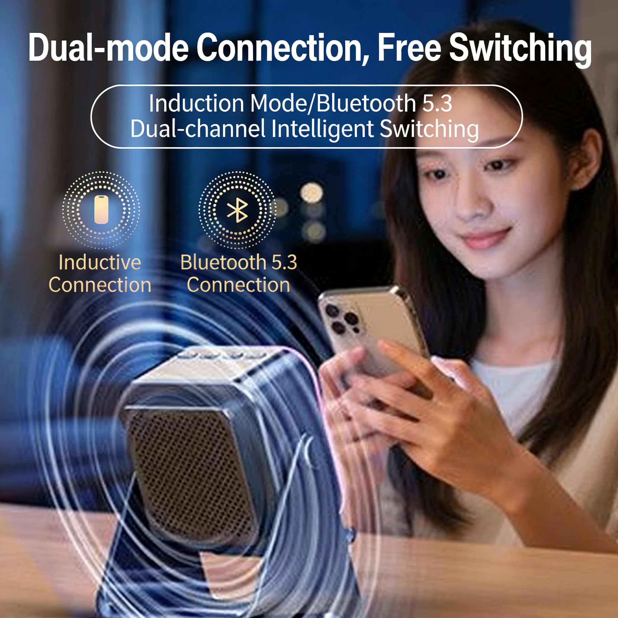 

Versatle Induction+Bluetooth Wireless Dual-Mode Speaker Bracket 2-in-1 Rechargeable RGB Ambient Light Subwoofer For Cell Phone