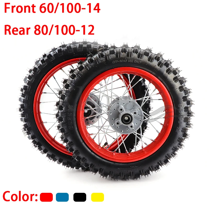 Pneus tout-terrain avant 60/100 – 14 arrière 80/100-12 pour Dirt Pit Bike CRF50 XR Apollo RFZ125, pièces de roues avant/arrière