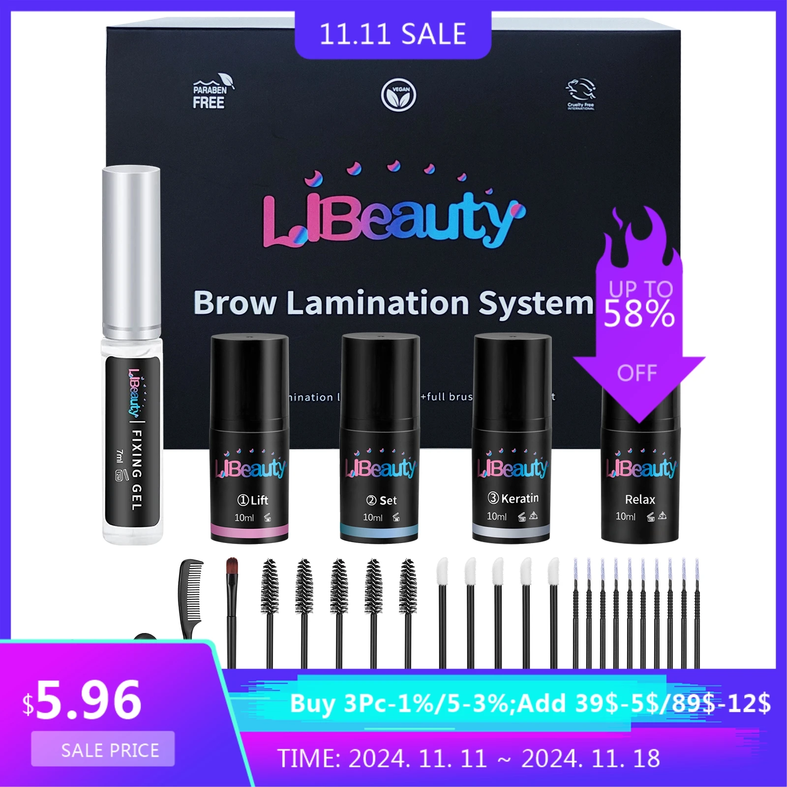 Libeauty Brow Lamination Kit Treatment No Harm Eyelash Enhancer Eyelash Perm Set Lasting 5-8 Weeks Fixation Lash Curling Makeup