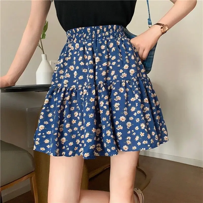 Korean Fashion Elastic High Waisted Women's Clothing Plant&Flowers Printing Fashion Casual Sexy Summer Mini Skirts Shorts