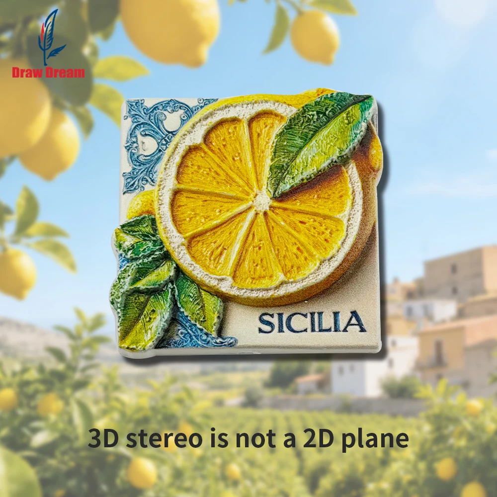 1 Peça Ímã de Geladeira 3D Criativo de Limão da Sicília Italiana, Coleção de Lembranças de Viagem, Ideal para Decoração de Casa e Escritório, Ímã Magnético de Geladeira Personalizado e Exclusivo, Decoração para Casa, C