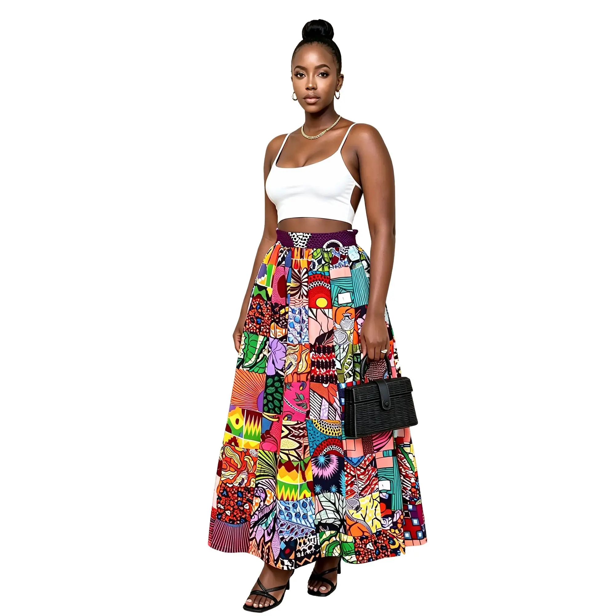 African Wax Print Patchwork Maxi Skirt Ankara Long Maxi Random Pattern Skirts High Waist for Ladies Party Clothing Wy1270