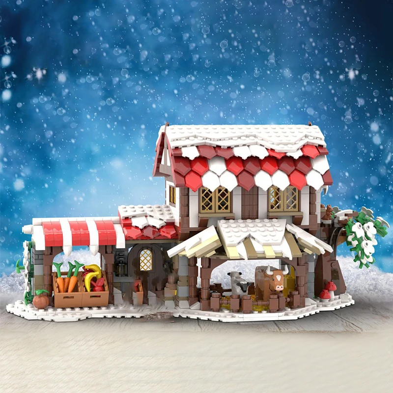 

1010pcs MOC The Winter Medieval Market Castle Model Building Blocks Construction Toy Christmas Gift Brick Creative Kids