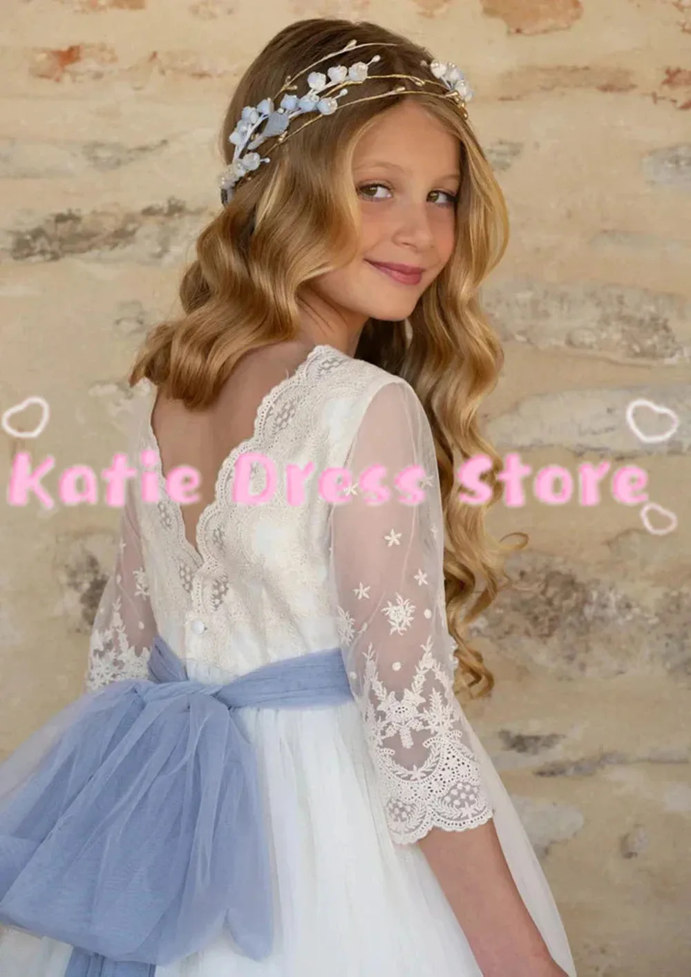 Elegant Flower Girl Dress For Wedding Tulle Applique With Bow Pincess Kids Birthday Party First Communion Ball Gowns Customized