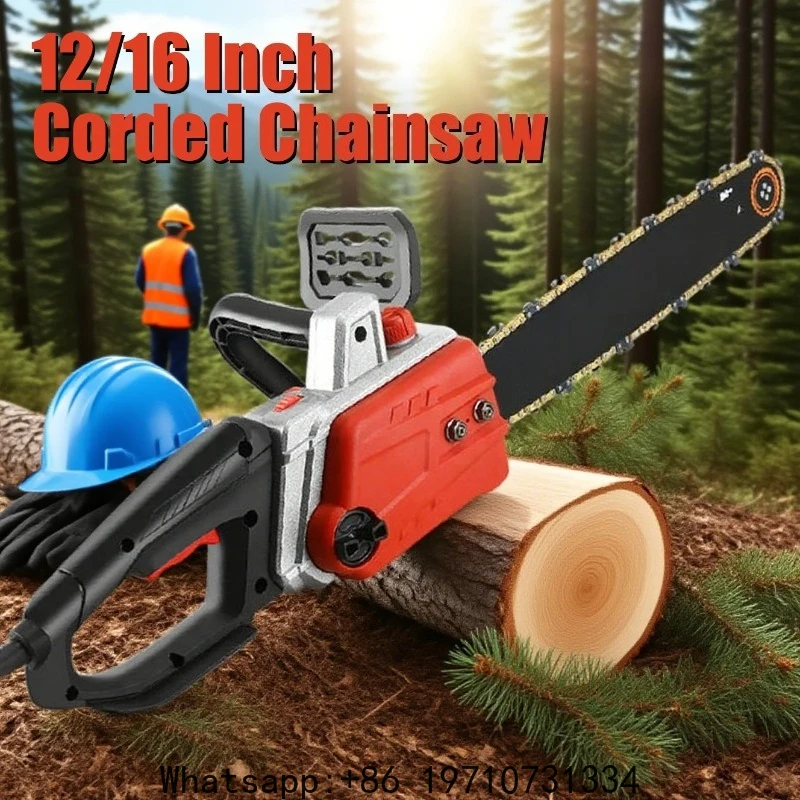 

12/16 Inch High Power Corded Chainsaw 220V Handheld AC Household Brushless Electric Chain Saw for Wood Felling Cutting