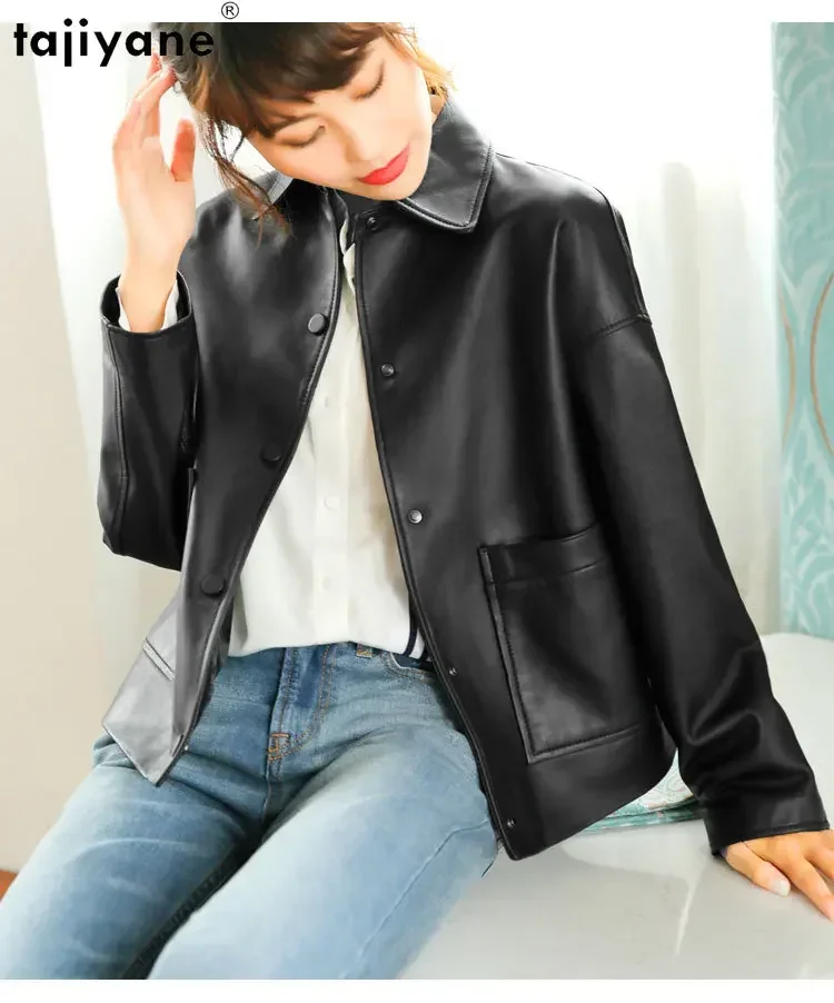 Tajiyane 100% Genuine Sheepskin Leather Jacket for Women 2023 Single-breasted Real Leather Jackets Woman Fashion Leather Coat