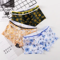 New Panties Men's Flower Printed Boxer Shorts Ultra-thin Transparent Mesh Ice Silk Breathable Boxer Male