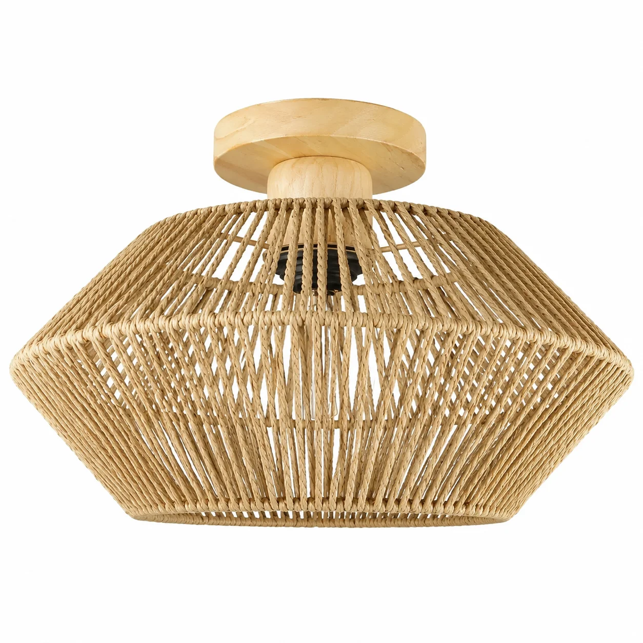 JOYINLED Rustic Rattan Flush Mount Ceiling Light 12.5 Inch Paper Rope Weaving Led Ceiling Lamp for Living Room Bedroom Kitchen