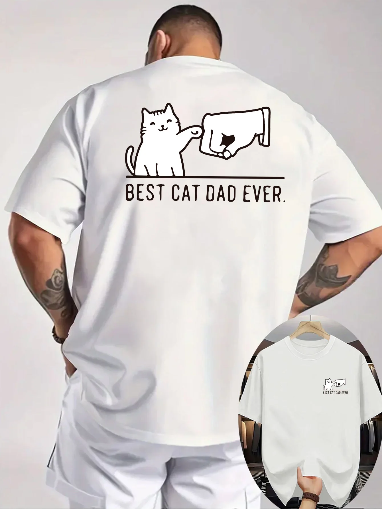 Best Cat Dad Ever Fist Bump Graphic Tee for Men Breathable 100% Cotton Perfect for Summer Casual Trendy Pet Lover Style