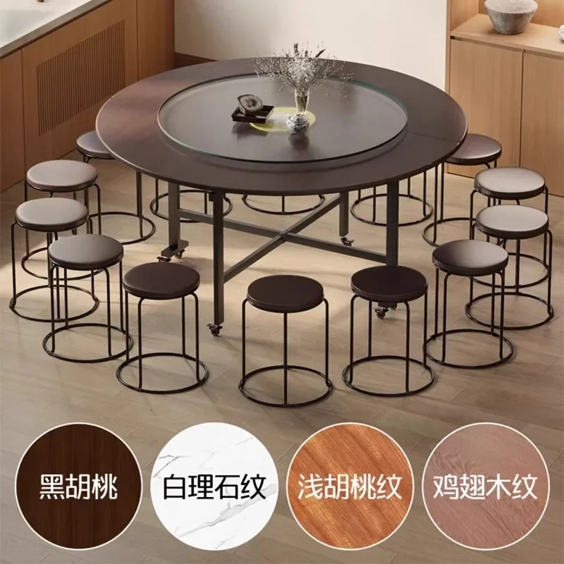 طاولة طعام قابلة للطي، شقة صغيرة، طاولة من خشب الجوز الأسود، ثلاثة أضعاف، طاولة مستديرة كبيرة متحركة تتسع لـ 10 أشخاص، أكل مستدير #5