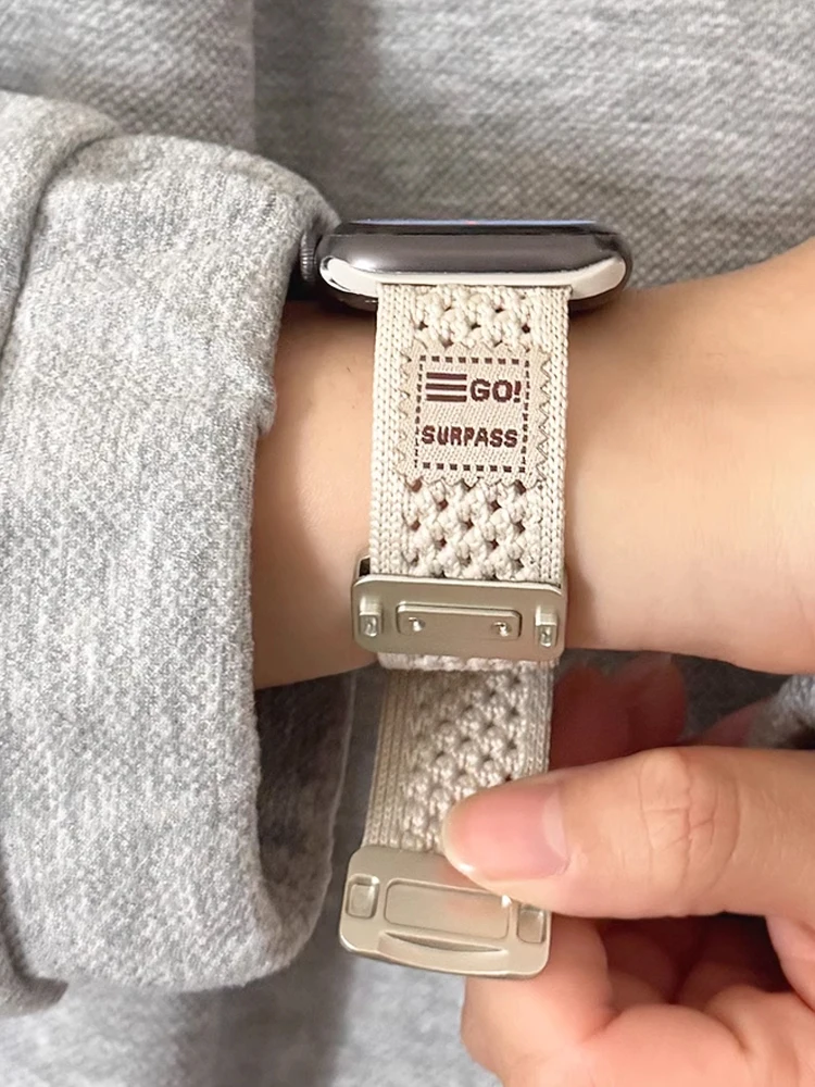 الفرقة المغناطيسية لساعة أبل الترا 10 9 8 7 6 SE 5 النايلون تنفس سوار حزام ل iWatch 38 40 مللي متر 41 مللي متر 42 مللي متر 45 مللي متر 46 مللي متر 49 مللي متر