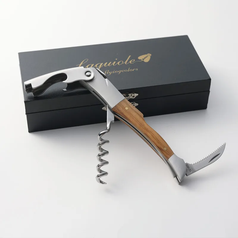 

Professional Wine Corkscrew Can Opener Beer Jar Bottle Openers Wood Handle Folding Wine Knife Laguiole Wine Accessories 1pcs