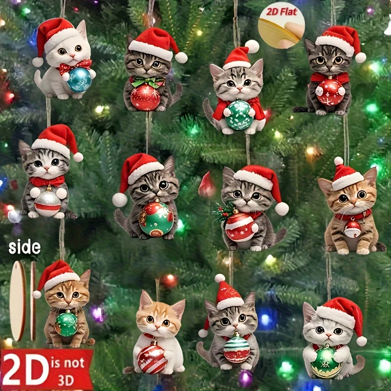 12 Stück Weihnachts-Katzenbaumschmuck – 2D-Flugzeug-Festivals und Partydekorationen aus Holz, elegante Holztafeln, Weihnachtsdekoration für Zuhause