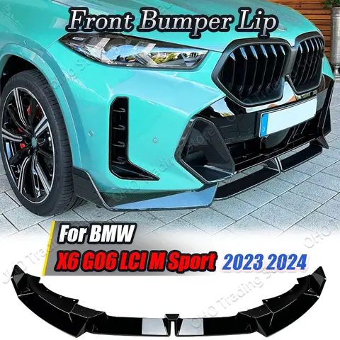 BMW X6 G06 LCI M 스포츠 2023 2024 디퓨저 바디 키트 스포일러 트림 블랙 카본 룩 튜닝 트림 용 자동차 앞 범퍼 립 스플리터