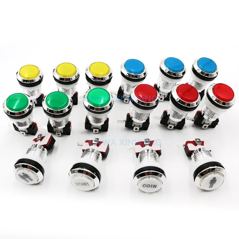 Arcade 33mm Chrome Silver Body 12V Illuminated Push Button Led Light For Video Board Game Claw Swing Machine Pinball Parts Diy
