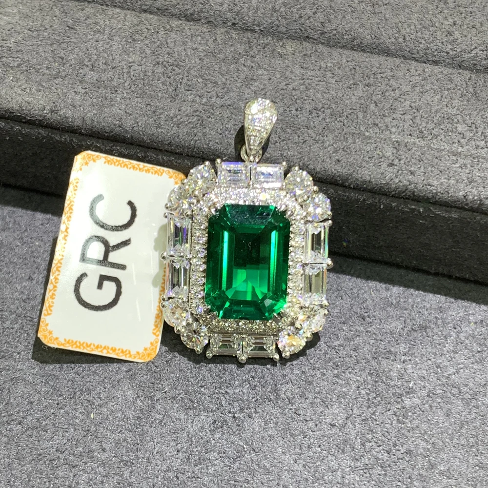 WUIHA Solid 9K Gold 6.43CT GRC Colombia Emerald Gemstones Pendant for Women Wedding Engagement Gift Luxury Jewelry Drop Shipping