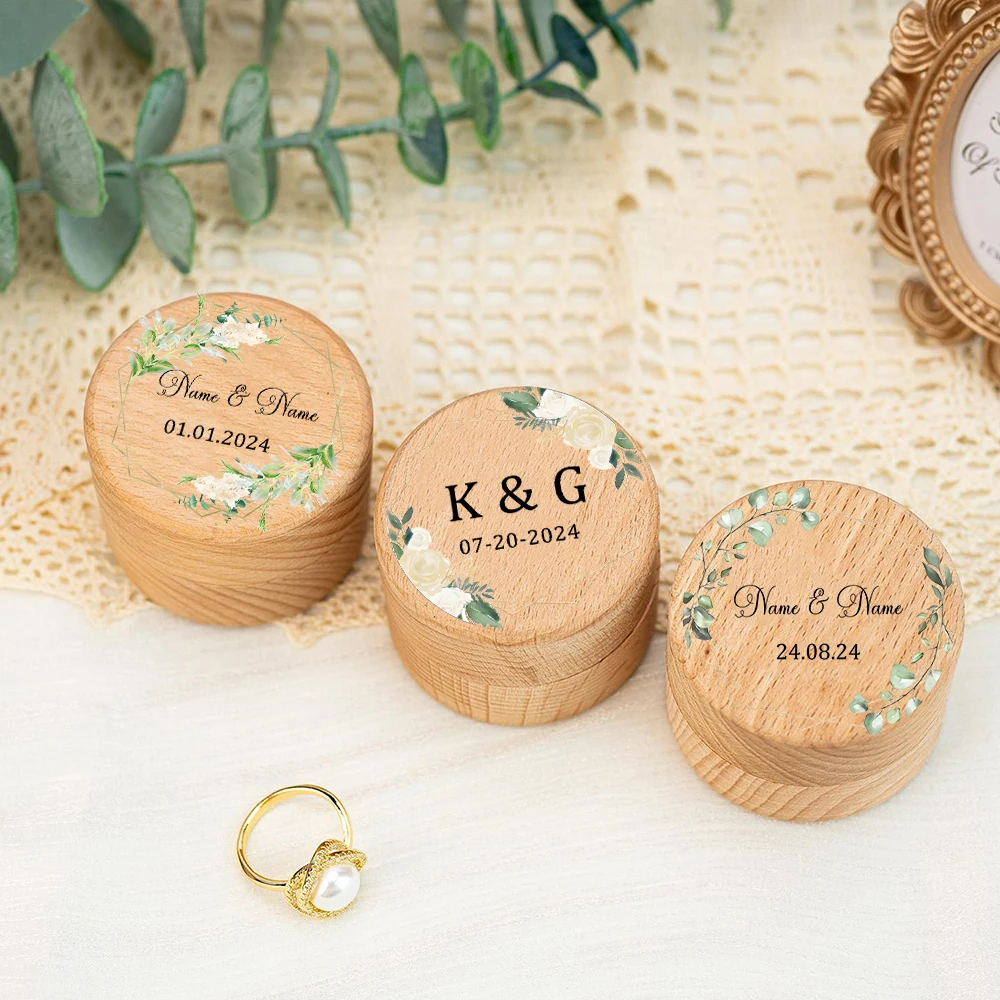 Personalized Valentines Engagement Wooden Rings Bearer Case Wedding Wood Ring Boxes Gift for Her Custom Ring Box