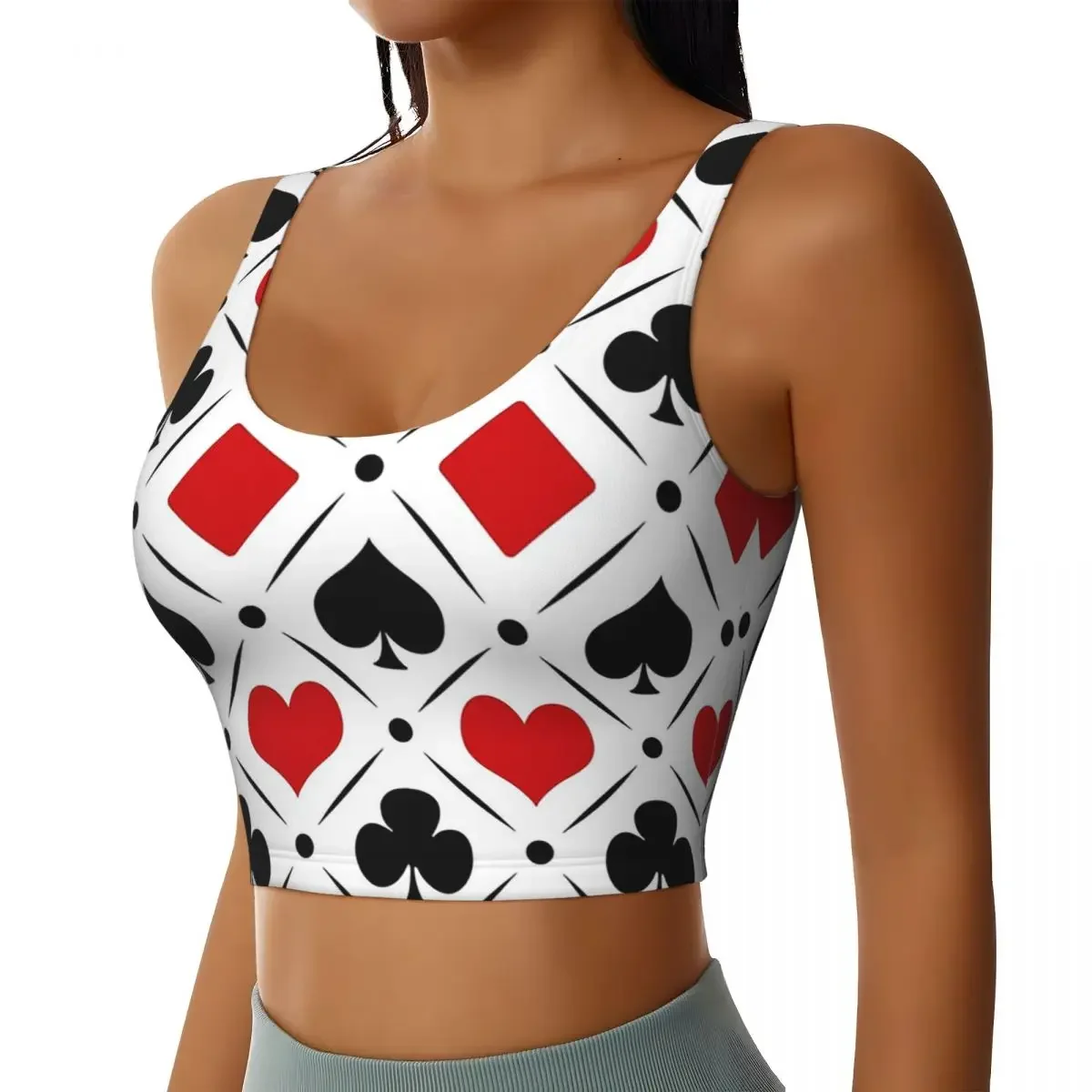 Custom Playing Card Suits Symbols Women Sports Bras High Impact Vest Gym Workout Yoga Crop Tank Tops