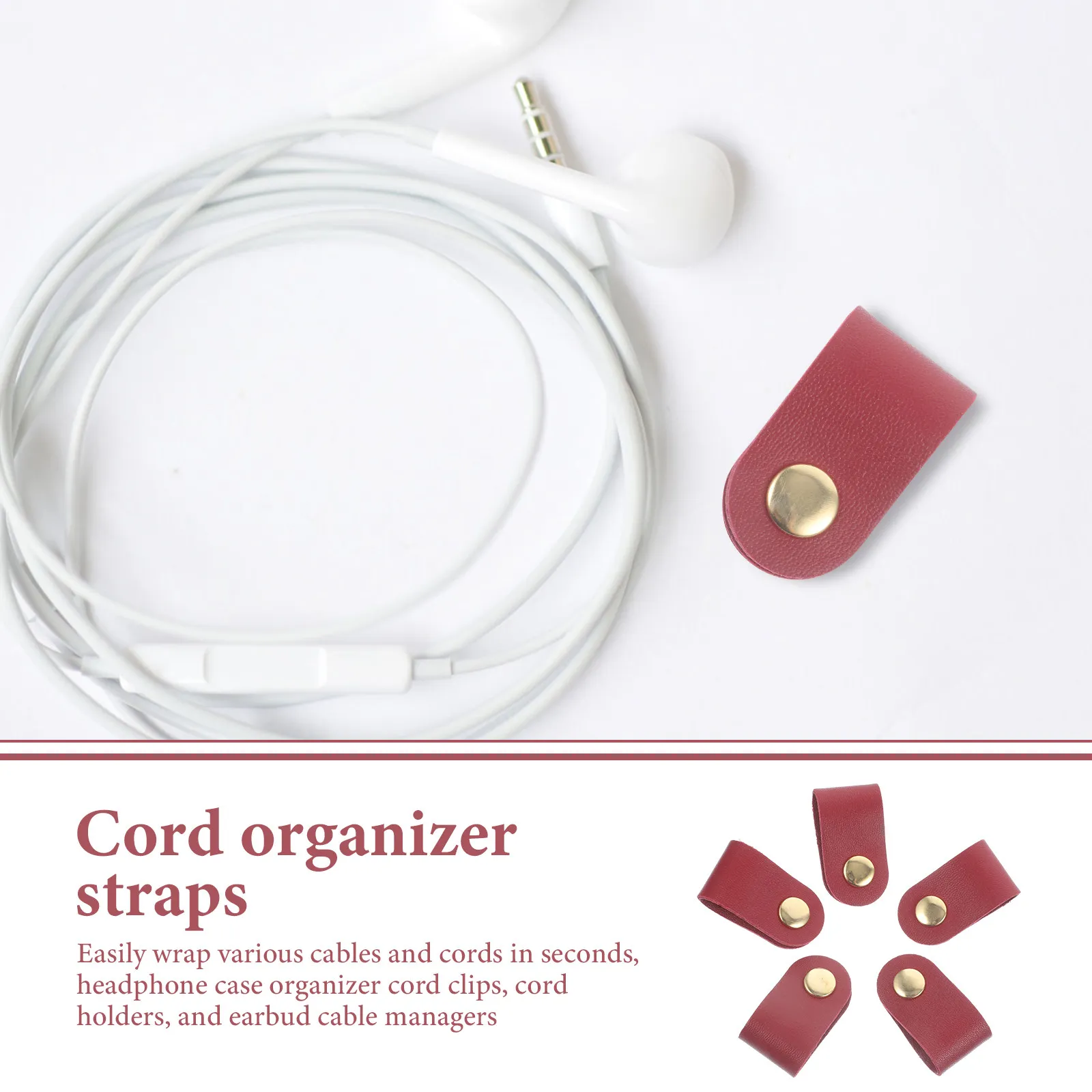 5Pcs Earphone Cable Organizer Faux Cord Strap Cable Holder Wire Winder Earbud Management for Travel Work Office USB