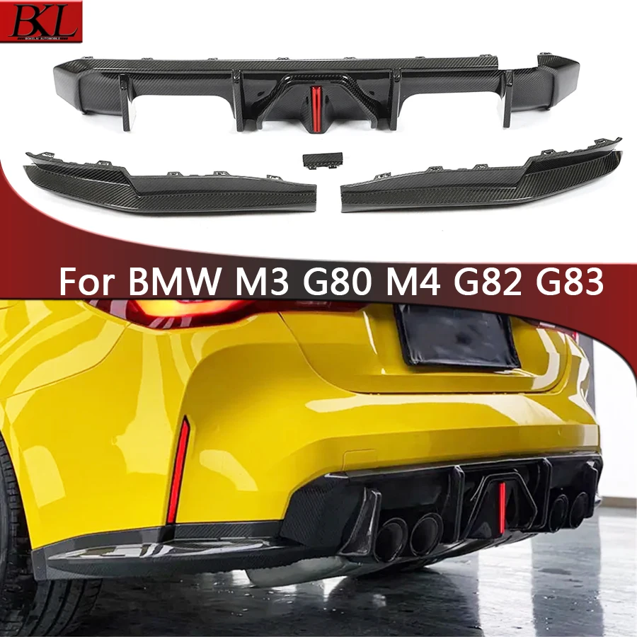 

For BMW M3 G80 M4 G82 G83 Dry Carbon Fiber Car Rear Bumper Diffuser Rear Splitters With lights Spoiler Back lip Upgrade body kit