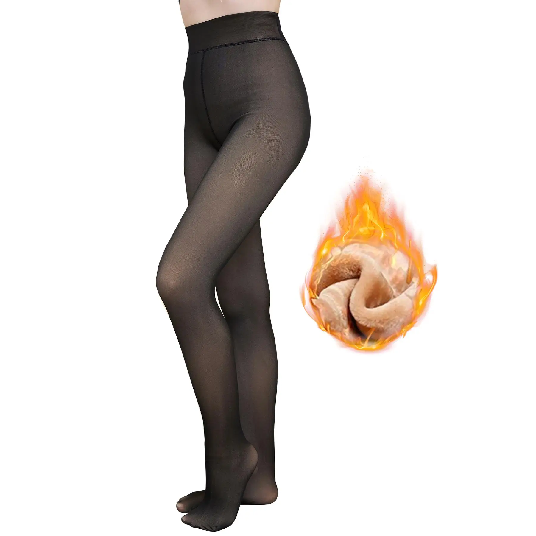 Warm Fleece Lined Women's Tights - Thick Sheer Pantyhose Leggings for winter ,  for outdoor Thermal Hosiery (-L)