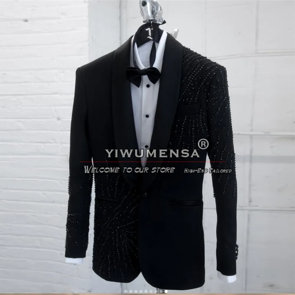 

Sparkly Gemstone Beading Men's Suits Formal Party Bridegroom Tuxedos Shawl Lapel Jacket Pants 2 Pieces Wedding Blazer Tailored