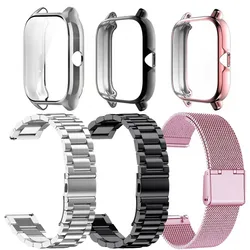 Pulseira de aço inoxidável com estojo protetor para Xiaomi Huami Amazfit GTS 2 Mini, Bip U Pro Band, Bip S Lite Strap