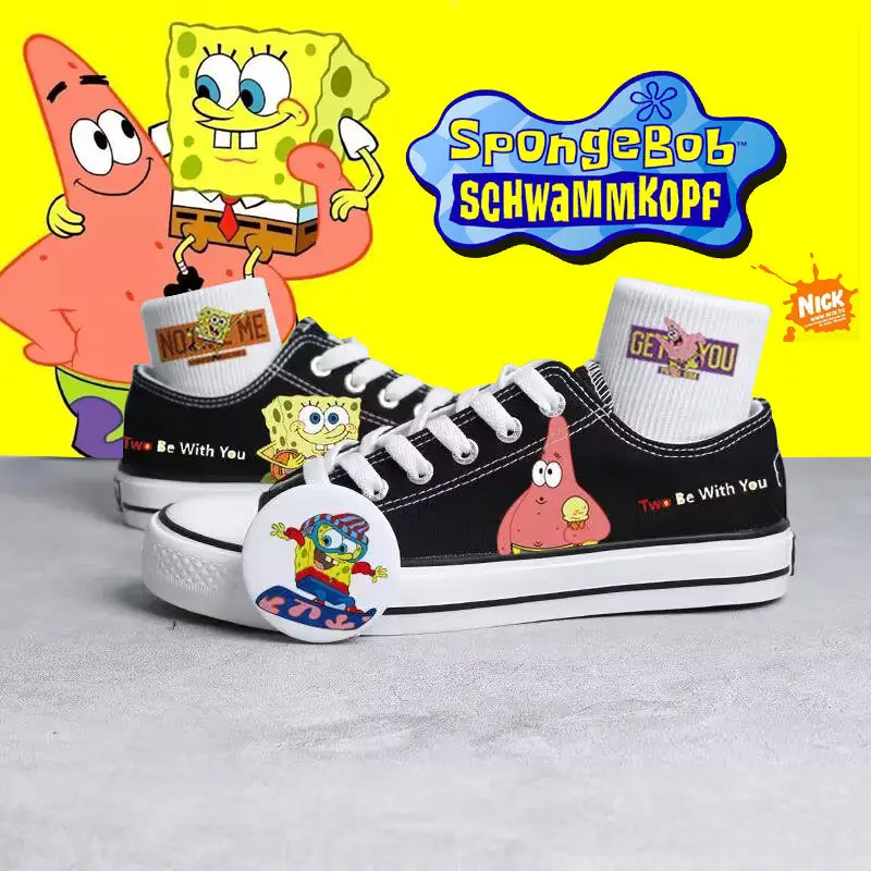 

SpongeBob SquarePants Low Top Canvas For Men And Women plus size Small White black Summer Couple Breathable Board Shoes