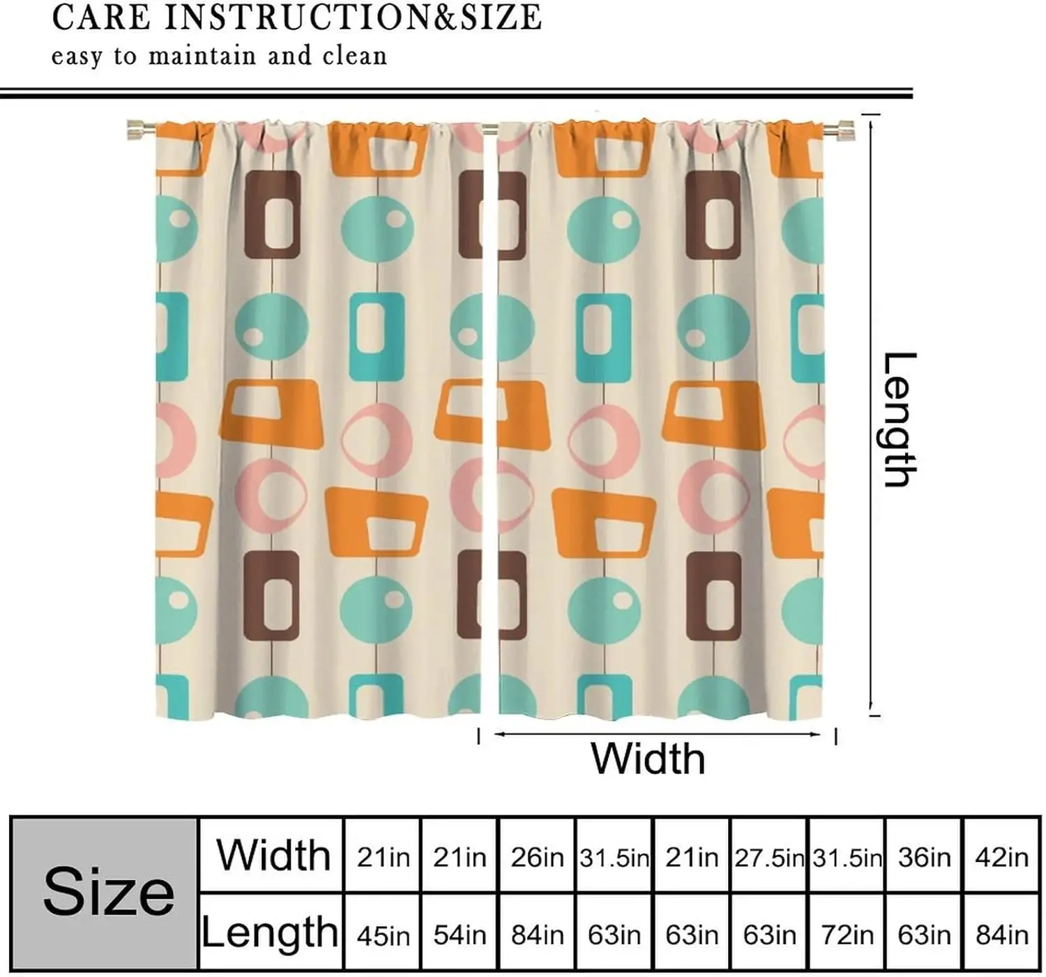 Abstract Geometric Circle Print Curtains Modern Mid-Century Style Drapes for Living Room Window Privacy Decor