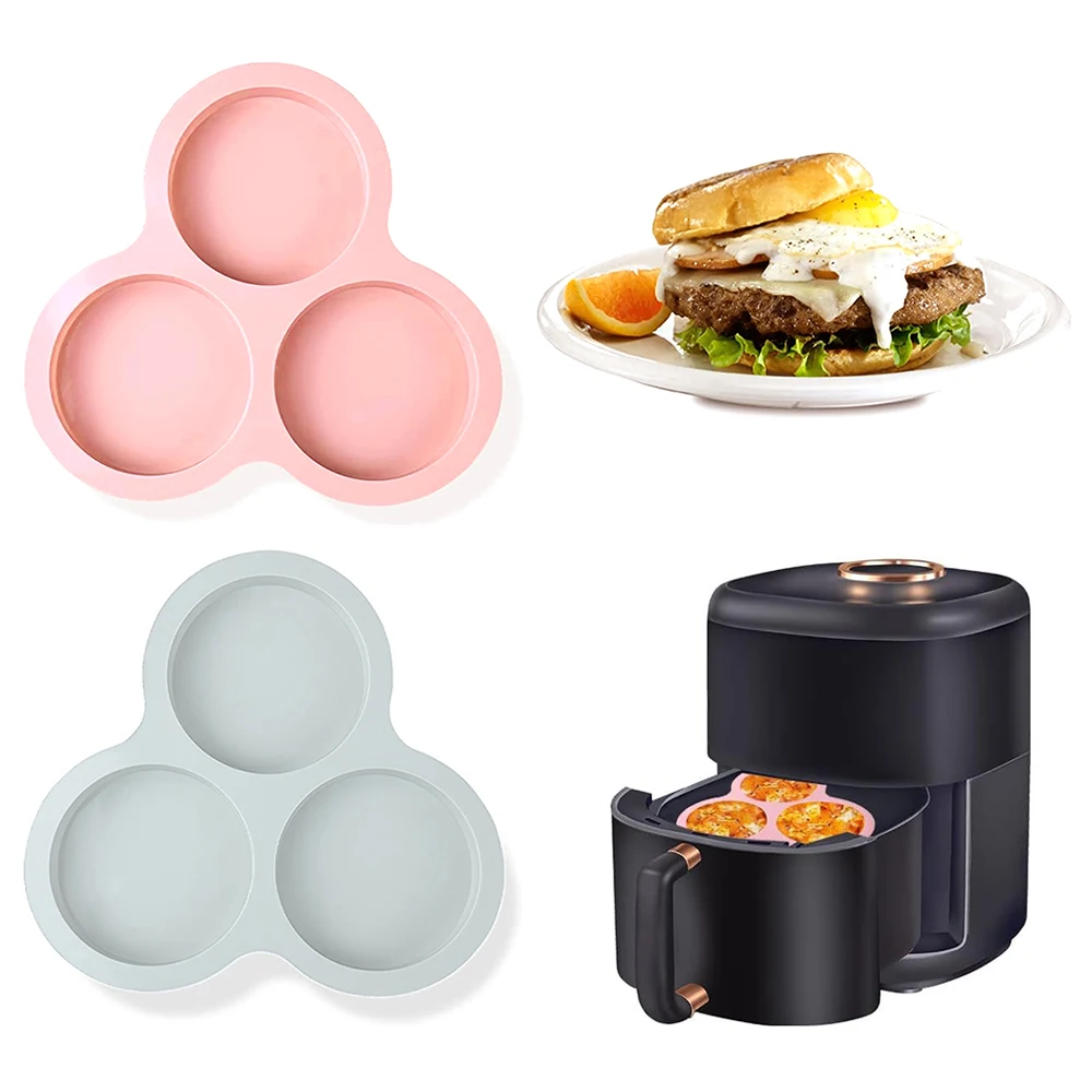 Silicone Egg Mold Air Fryer Egg Pan Reusable 3-Cavity Muffin Cake Baking Mould Kitchen Cooking Accessories