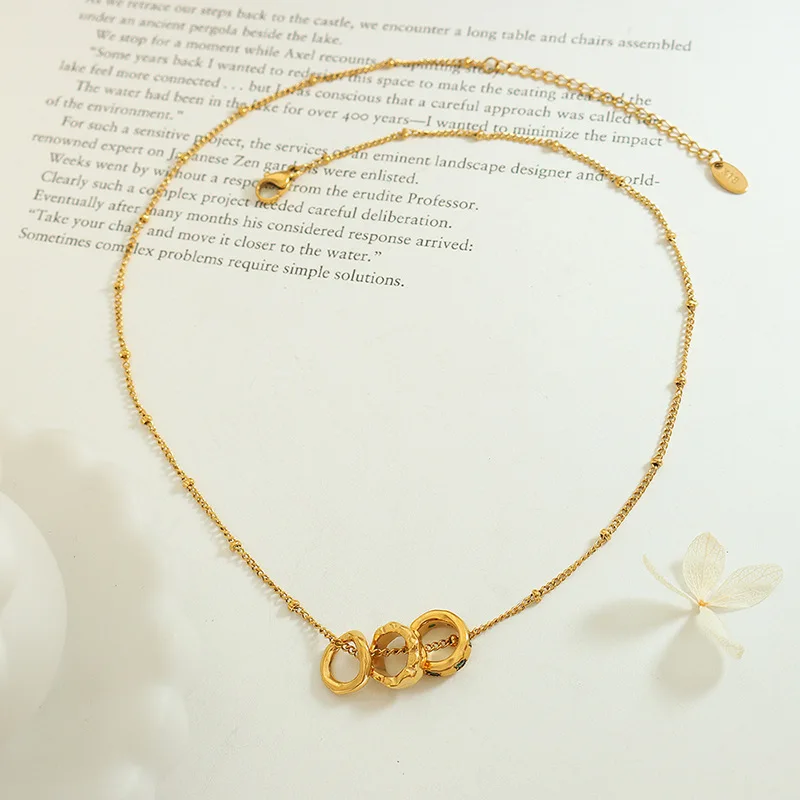 Small Loop String Pendant Necklace Zircon Stone Paved Stainless Steel Accessories Jewelry Gift Non Tarnish Waterproof Necklaces