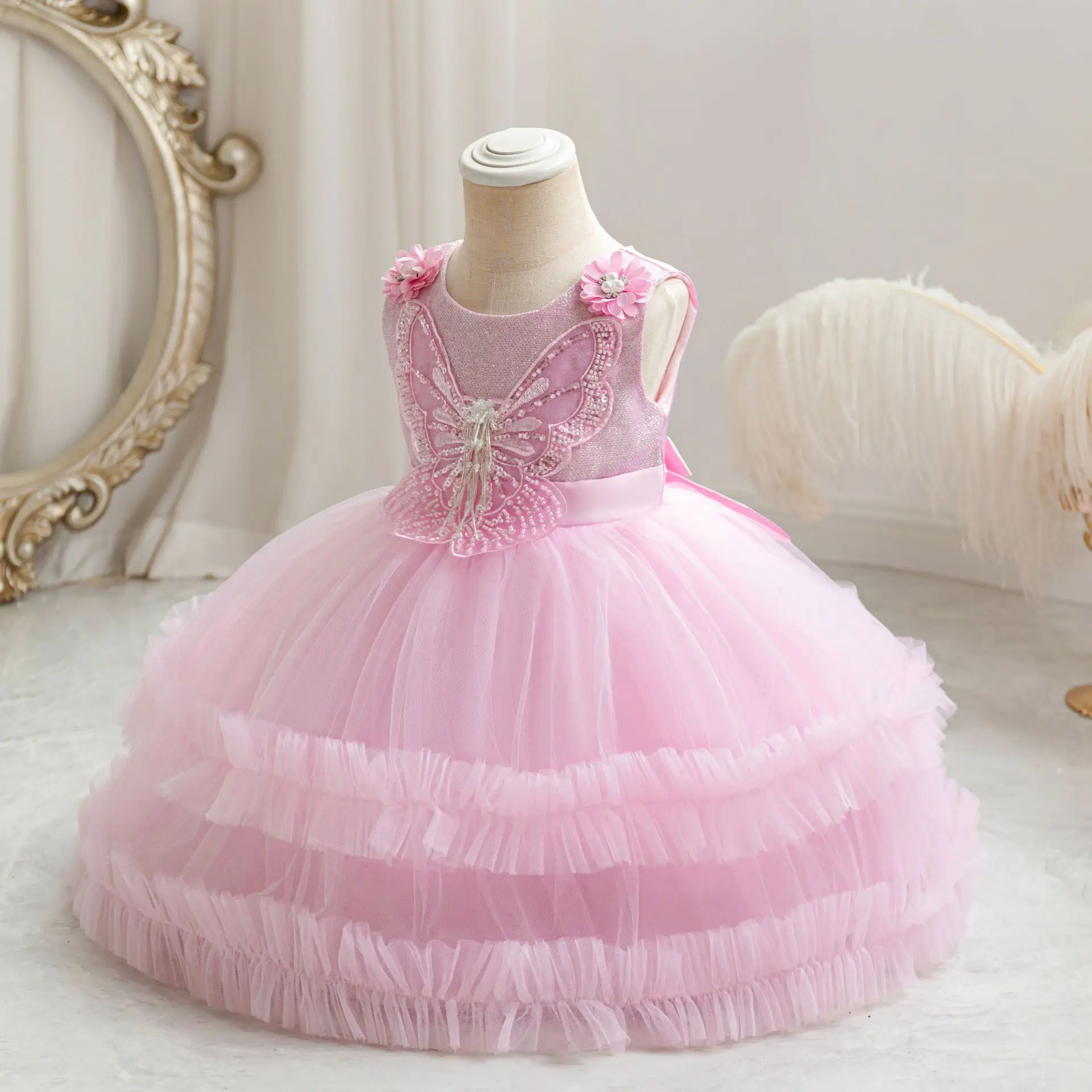 2024 Baby Girl Clothes New Baby Girl Christening Dresses Girls 1st Birthday Wedding Princess Dress Infant Elegant Gown From 0-3Y