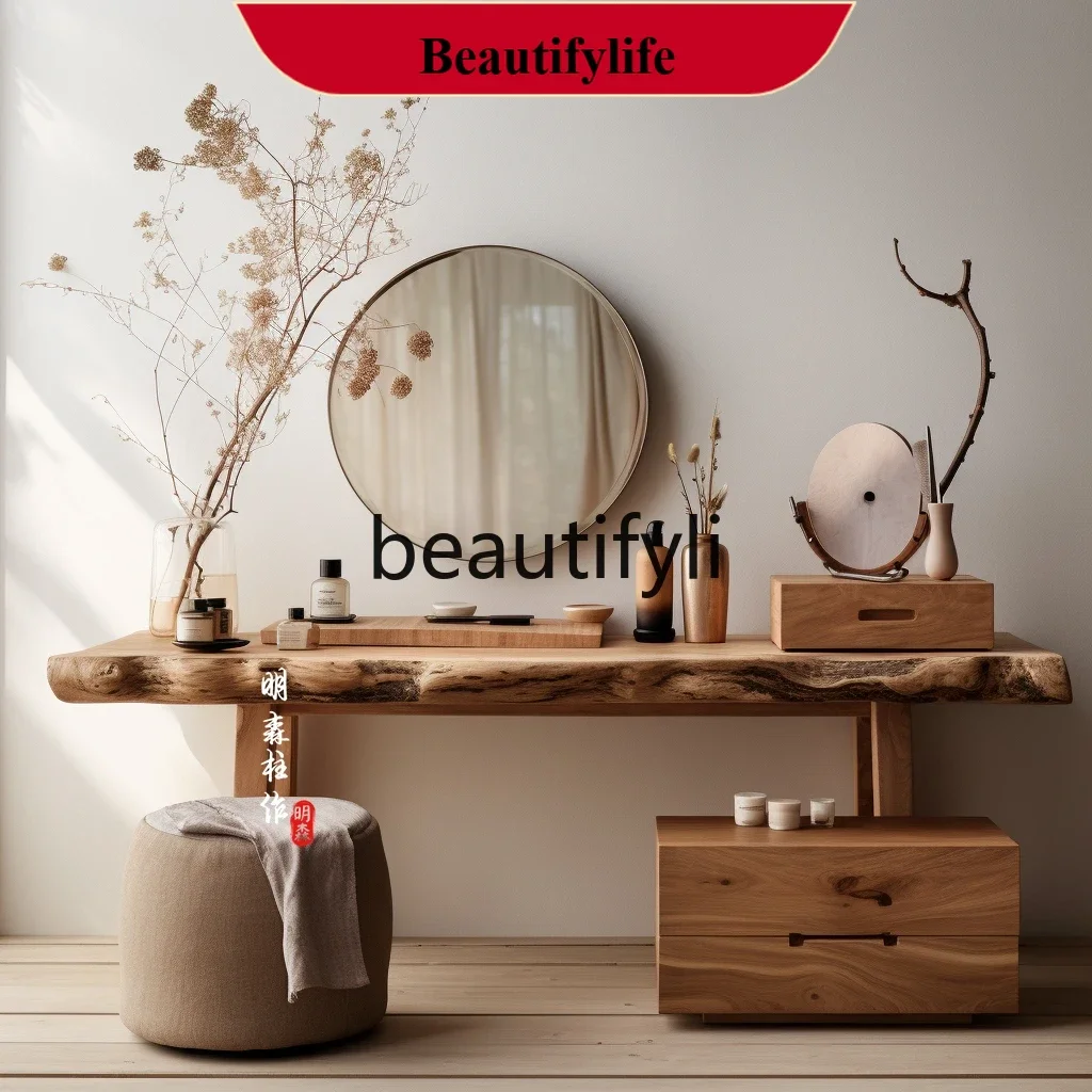 D178  Log dresser solid wood makeup table natural shaped wood Chinese style bedroom furniture