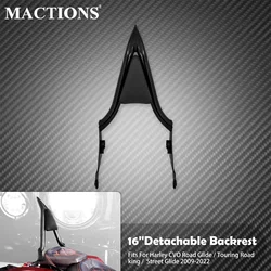 Motorcycle 16'' Black Detachable Sissy Bar Rear Passenger Backrest For Harley Touring CVO FLHR Road Street Electra Glide 09-2025