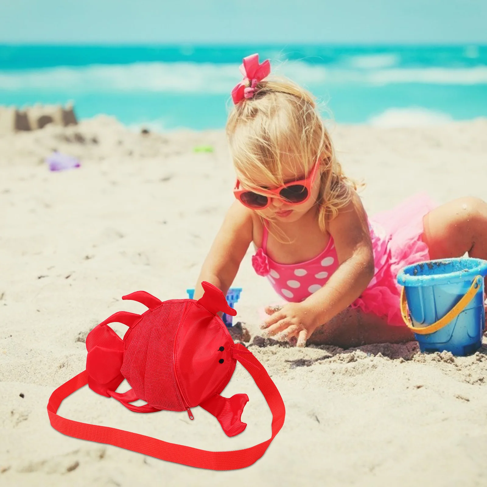 

Children Beach Mesh Bag Kids Vacation Oxford Cloth Rock Collecting Travel Lightweight Lobster Shell Bright Cartoon Seashell Bags