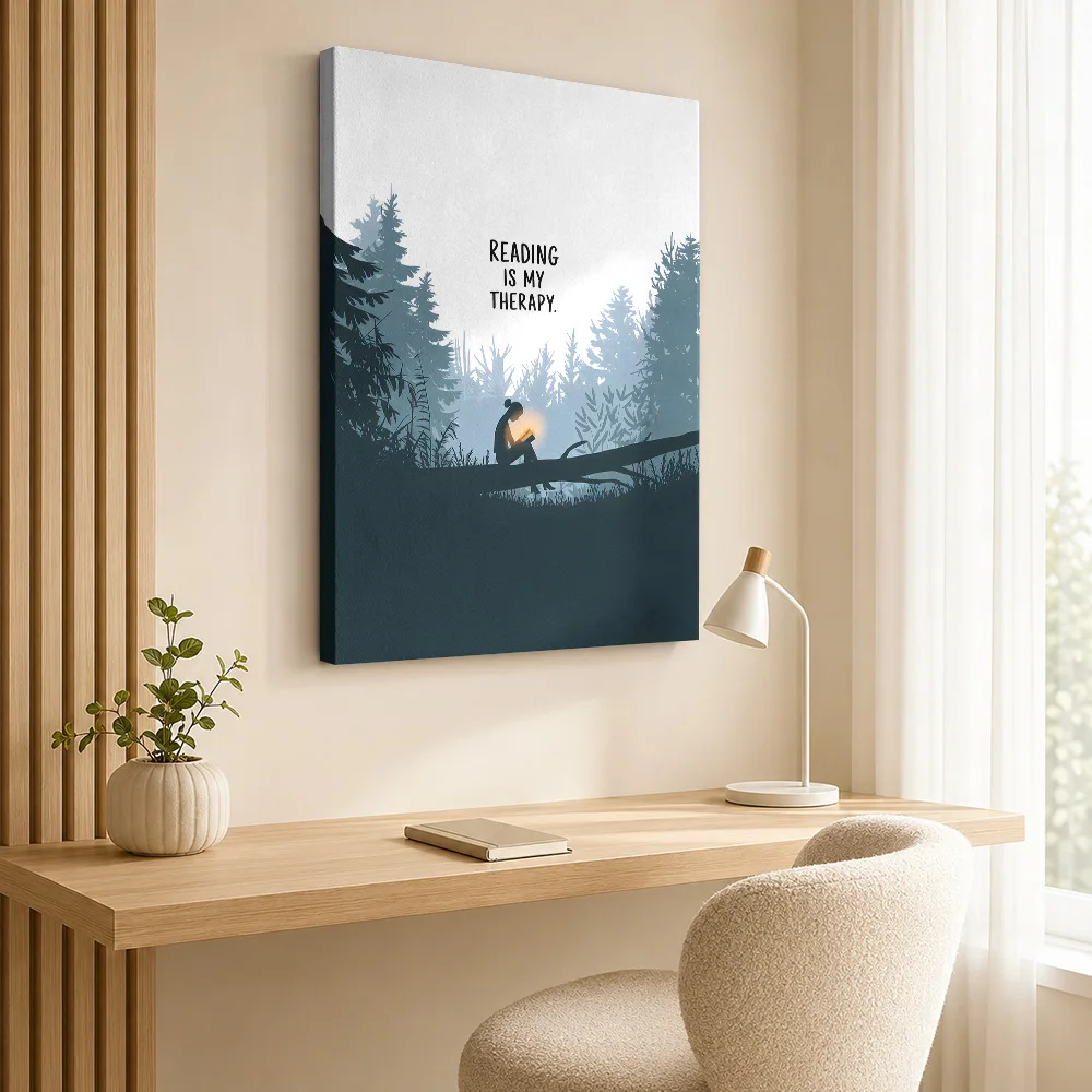 Reading is My Therapy – Book Lover Bookworm Canvas Print Poster Custom Photo Modern Aesthetic Canvas Wall Art for Office Decor