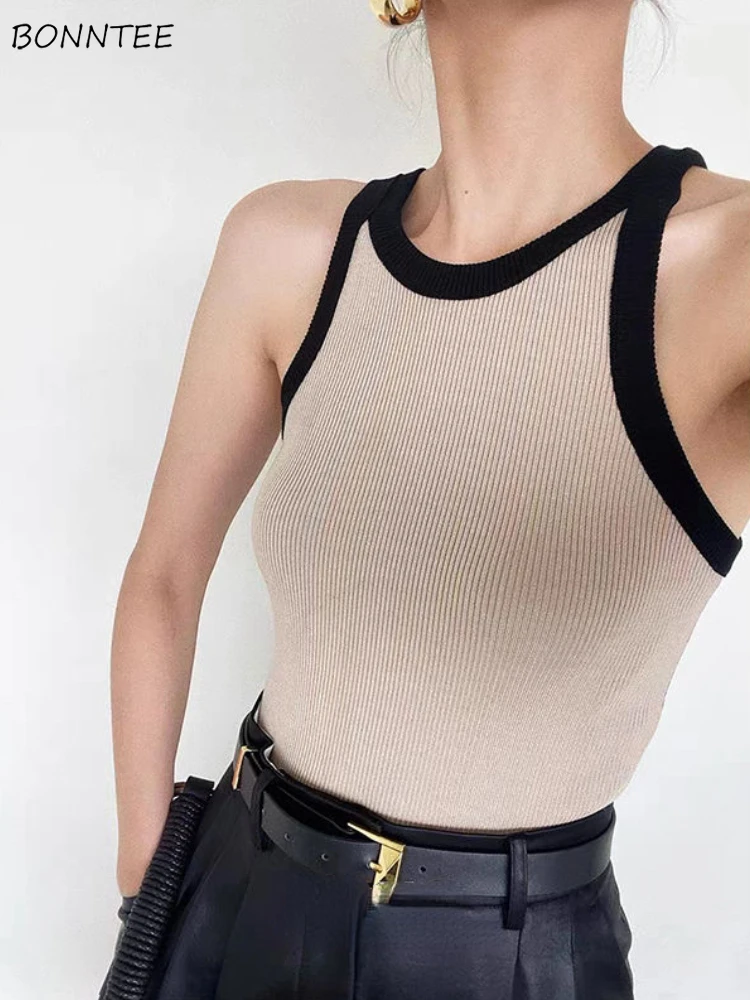 Panelled Tanks Women Minimalist All-match Daily Streetwear Slim Sexy Casual Summer Knitwear Korean Style Hot Girls Stylish Cozy