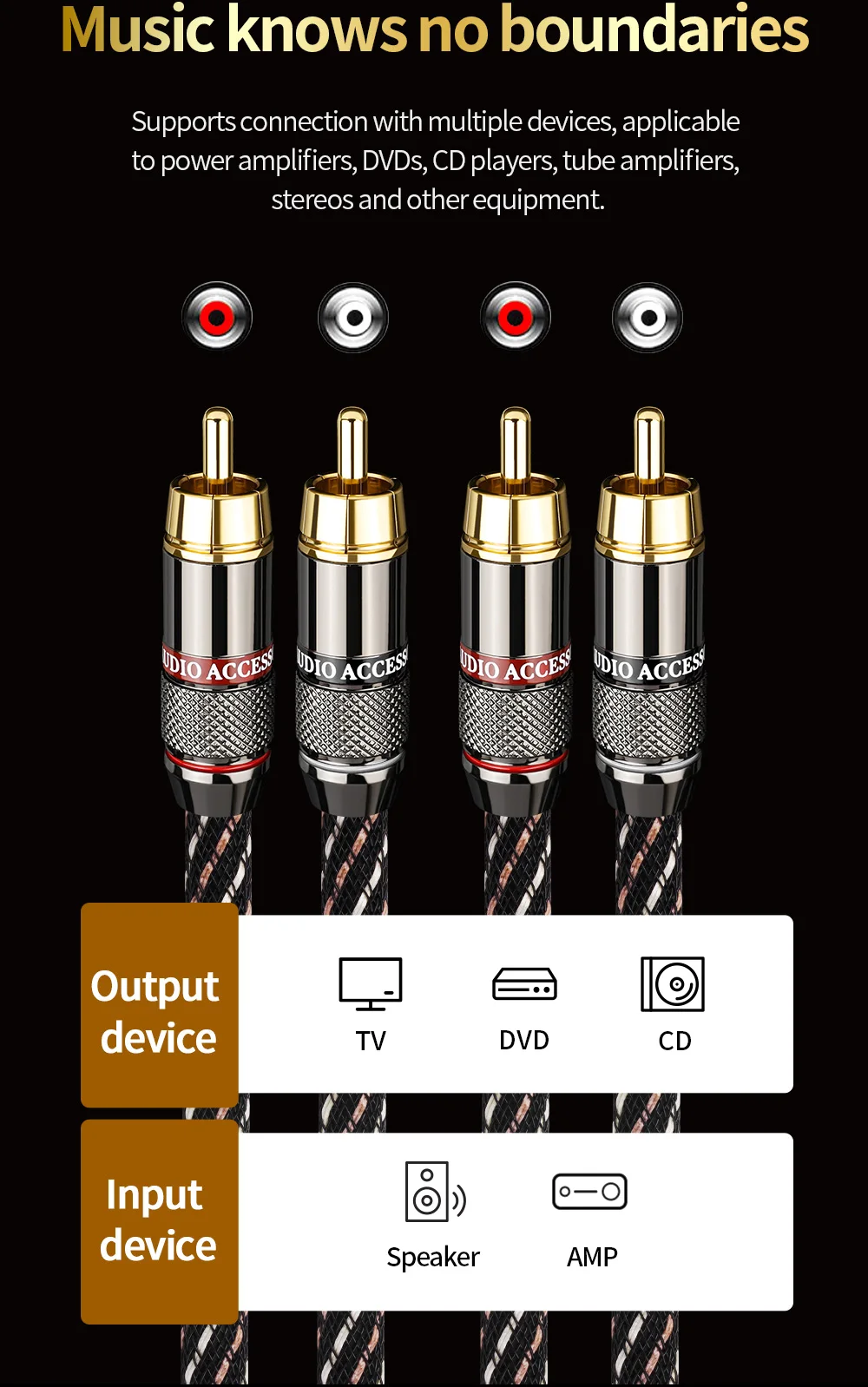 YYTCG HIFi Stereo RCA-Audiokabel 6N OFC Stecker auf Stecker 2RCA auf 2RCA Audiokabel mit vergoldeten Steckern für CD-Verstärker – Detail 9