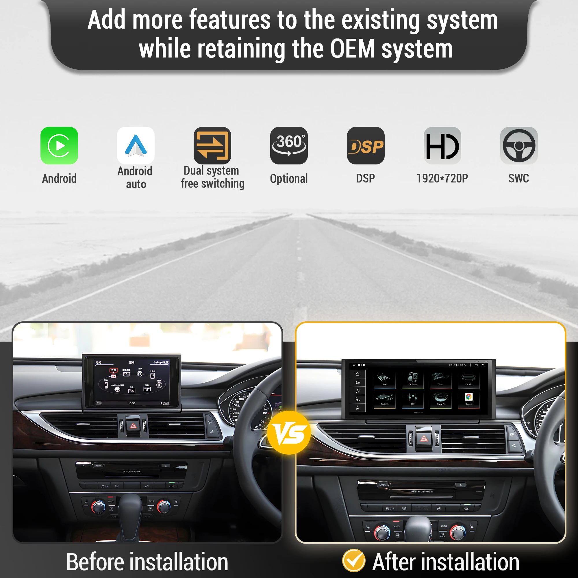10.25 inch RHD Car Radio Android 13 For Audi A6 C7 A7 2012-2018 Wireless BT Carplay Snapdragon 680 Touch Screen