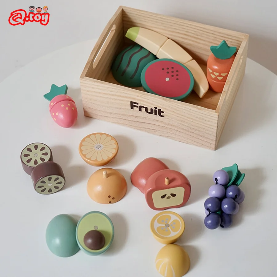 Taglio in legno Frutta Verdura Cibo Giochi di finzione Giocattoli Simulazione Cucina Gioco di ruolo Giocattoli per l'educazione precoce Montessori per bambini